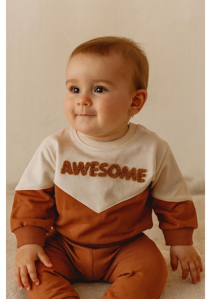 Erkek Bebek 2’li – Awesome Nakışlı Sweatshirt & Alt Takım 07145 K