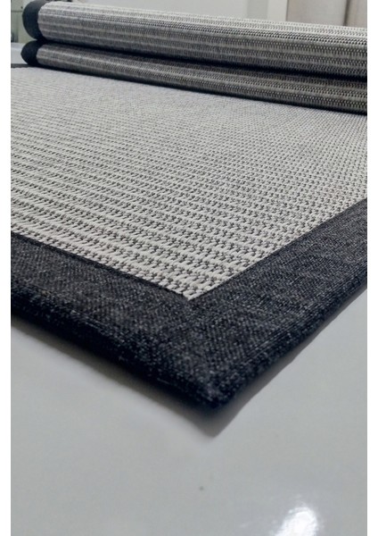 Jüt Sisal Canvas 0410B Gri Özel Bordür Dikimli Jüt Sisal