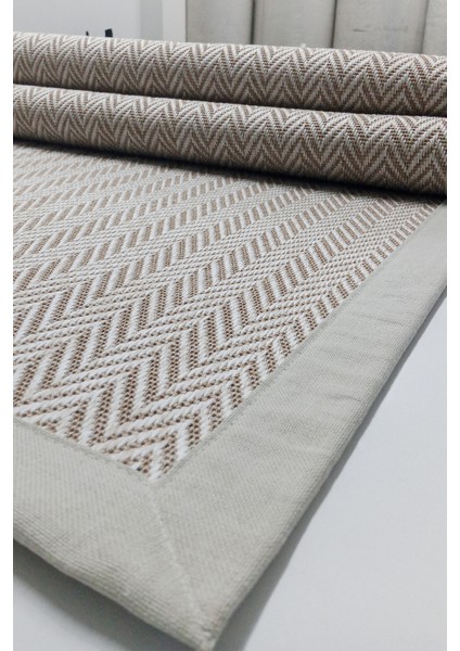 Jüt Sisal Canvas 0441B Bej-Jut Özel Bordür Di̇ki̇mli̇ Jüt Si̇sal
