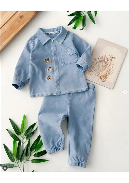Erkek Bebek Nakışlı Gömlek ve Pantolon Takımı 0334-M indirimleri