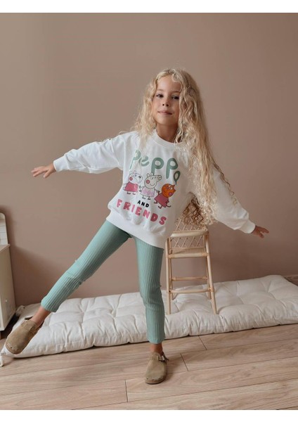 Kız Çocuk Peppa Pig Baskılı Kız Çocuk Sweatshirt - Tayt Takım 4057 Y fırsatları