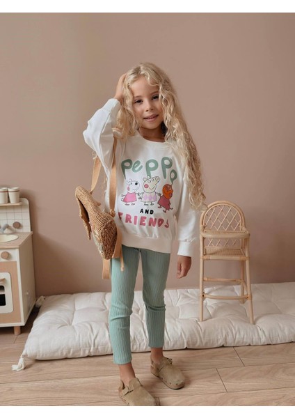 Kız Çocuk Peppa Pig Baskılı Kız Çocuk Sweatshirt - Tayt Takım 4057 Y indirimleri