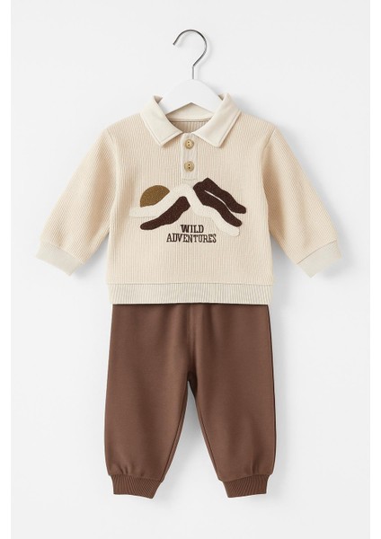 Erkek Bebek 2’li Takım – Yaka Detaylı Nakışlı Sweatshirt ve Eşofman Altı 07147V modelleri