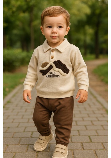 Erkek Bebek 2’li Takım – Yaka Detaylı Nakışlı Sweatshirt ve Eşofman Altı 07147V fırsatları