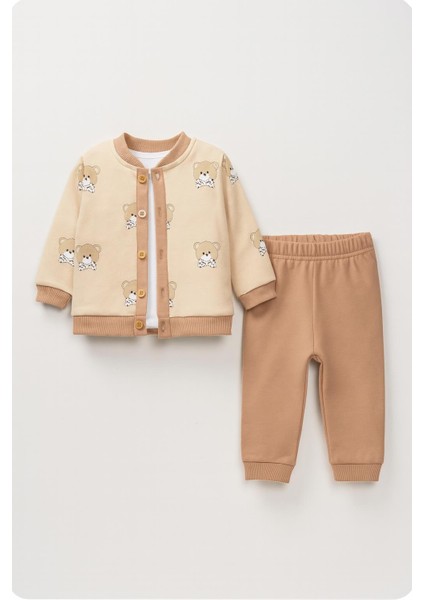 Erkek Bebek Ayıcık Desenli 3'lü Bebek Takım – Bluz ve Pantolon Seti 6119V indirimleri