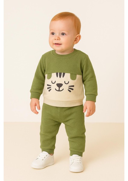 Erkek Bebek 2’li Takım – Yeşil Kaplan Desenli Sweatshirt ve Pantolon 07191 fiyatları