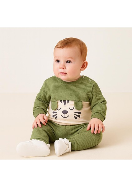 Erkek Bebek 2’li Takım – Yeşil Kaplan Desenli Sweatshirt ve Pantolon 07191 fırsatları