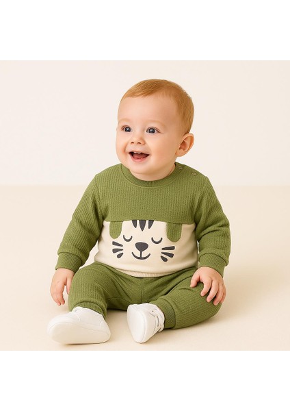 Erkek Bebek 2’li Takım – Yeşil Kaplan Desenli Sweatshirt ve Pantolon 07191 indirimleri