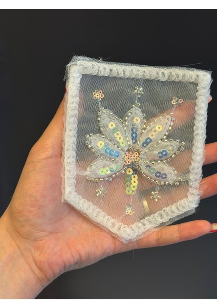 14X12 cm Boncuk Pul Işleme Lotus Cep Arma Dikiş Aplike