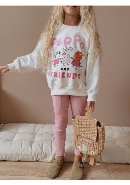 Kız Çocuk Peppa Pig Baskılı Kız Çocuk Sweatshirt - Tayt Takım 4057 P modelleri