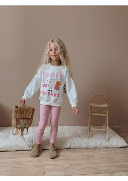 Kız Çocuk Peppa Pig Baskılı Kız Çocuk Sweatshirt - Tayt Takım 4057 P fırsatları