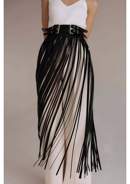 Püsküllü Deri Etek, Bel Üzeri Şık Püsküllü Deri Etek - BRF1090 fiyatları