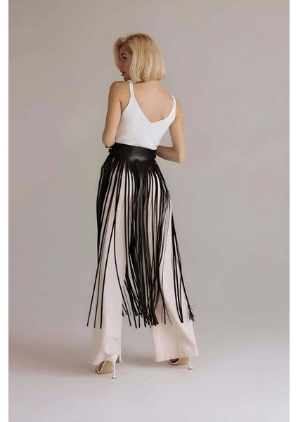 Püsküllü Deri Etek, Bel Üzeri Şık Püsküllü Deri Etek - BRF1090 modelleri