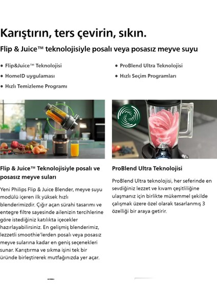 Smoothie Flip And Juice Katı Meyve Özellikli Blender, Problend Ultra Teknolojisi, Homeıd UYGULAMASI,HR3770 +Mutfak Tartısı
