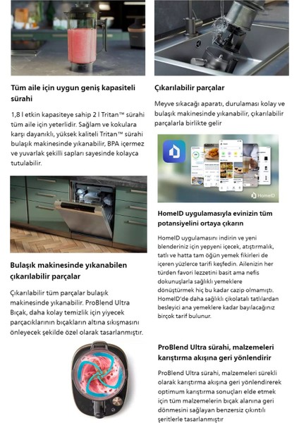 Smoothie Flip And Juice Katı Meyve Özellikli Blender, Problend Ultra Teknolojisi, Homeıd UYGULAMASI,HR3770 +Mutfak Tartısı