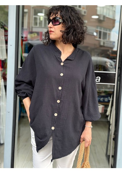 Kadın Gömlek Oversize Hakim Yaka Yarasa Kol Premium Keten Kumaş %100 Pamuk fiyatları