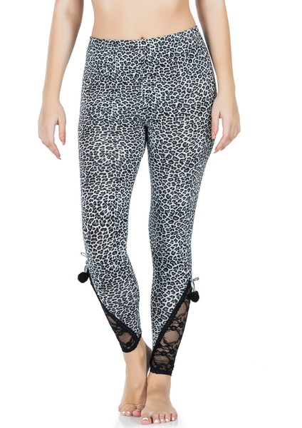 Dantel Paça Leopar Kadın Tayt 436 fiyatları
