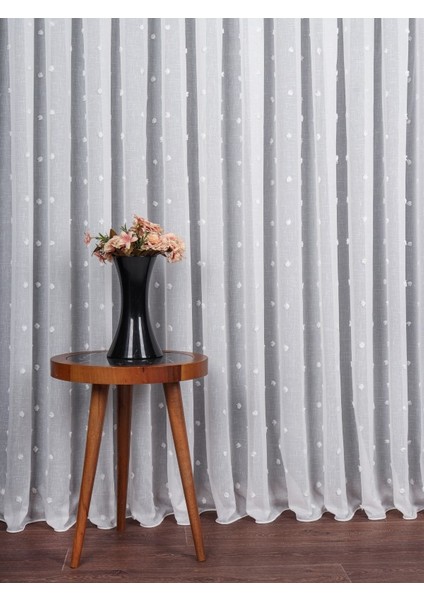 Ponpon Desenli Keten Düz Tül Perde Gramajlı (1/3 Sık Pile) fırsatları