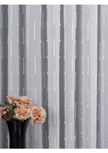 Minimal Çizgili Ekru Keten Tül Perde | Modern ve Zarif Görünüm (1/2.5 Normal Pile) fırsatları