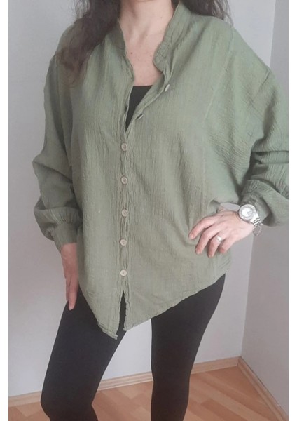 Kadın Gömlek Oversize Hakim Yaka Yarasa Kol Premium Keten Kumaş %100 Pamuk fiyatları