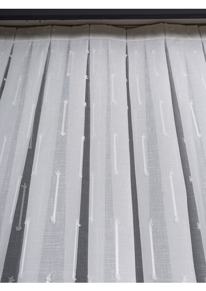 Minimal Çizgili Ekru Keten Tül Perde | Modern ve Zarif Görünüm (1/2.5 Normal Pile) indirimleri