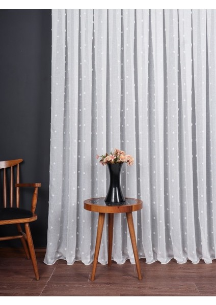 Ponpon Desenli Keten Düz Tül Perde Gramajlı (1/3 Sık Pile) modelleri