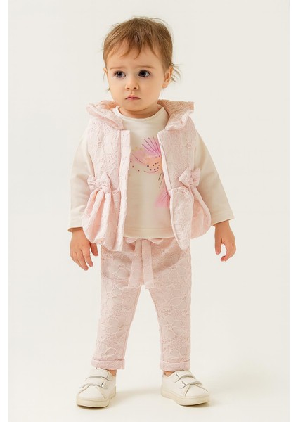 Kız Bebek Dantel Görünümlü 3’lü Takım – Yelek, Sweatshirt ve Pantolon 7044P fiyatları