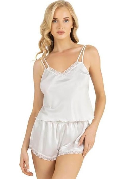 Ekru Saten Şort Takımı 9210