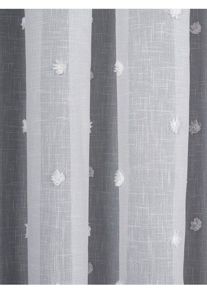 Ponpon Desenli Keten Düz Tül Perde Gramajlı (1/3 Sık Pile) indirimleri