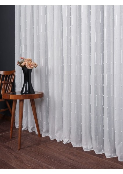 Minimal Çizgili Ekru Keten Tül Perde | Modern ve Zarif Görünüm (1/2.5 Normal Pile) modelleri