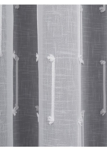 Minimal Çizgili Ekru Keten Tül Perde | Modern ve Zarif Görünüm (1/2.5 Normal Pile)