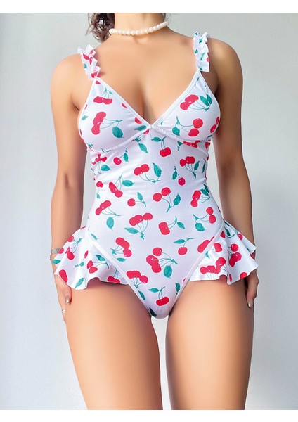 Vişne Desenli Fantezi Body