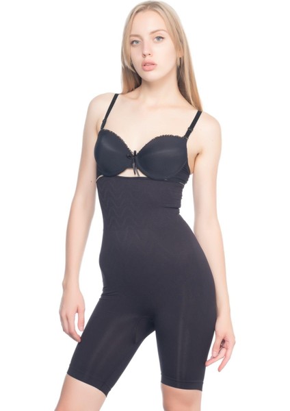 Siyah Mı Emay 2074 Yüksek Bel Desenli Double Uzun Paça Korse