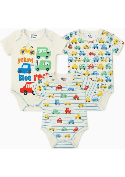 Araba Desenli Erkek Bebek 3'lü Bady Takımı
