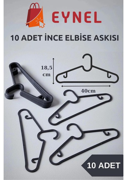 10 Adet Siyah Ince Elbise Askısı Kırılmaz Plastik Tişört Pantolon Etek Fular Bluz Kıyafet Asma