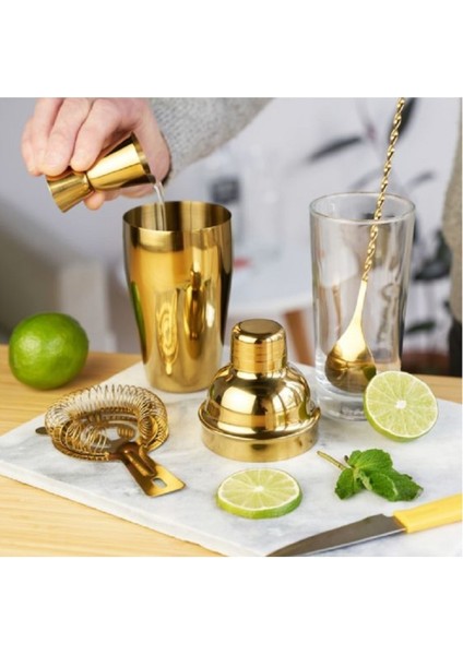 Altın Renkli 750 ml 4 Parça Kokteyl Shaker Seti indirimleri
