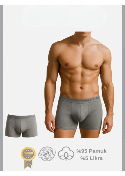 Pamuklu Düz Gri Renk Erkek Boxer