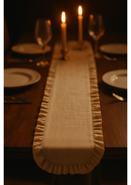 Fırfırlı Masa Runner 145X40 cm – Şık Dekoratif Masa Örtüsü fiyatları