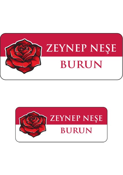 Gül Temalı Okul Etiketi Isme Özel 170 Adet (90 Adet 34X13 Mm, 80 Adet 45X17 Mm) modelleri