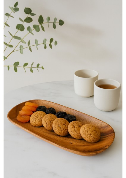 Oval Ahşap Sunum Tabağı Çerezlik – Kahvaltı, Kurabiye ve Atıştırmalık Servis Tabağı 35 cm