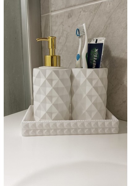 El Yapımı Beton Banyo Seti – 3 Parça (Sabunluk, Diş Fırçalık, Tepsi) fiyatları