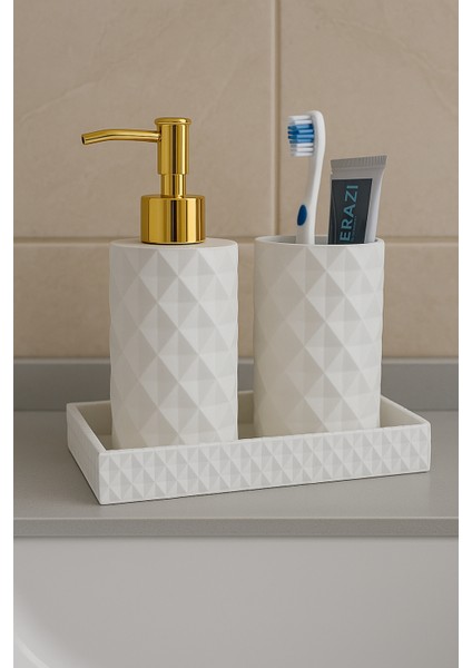 El Yapımı Beton Banyo Seti – 3 Parça (Sabunluk, Diş Fırçalık, Tepsi) modelleri