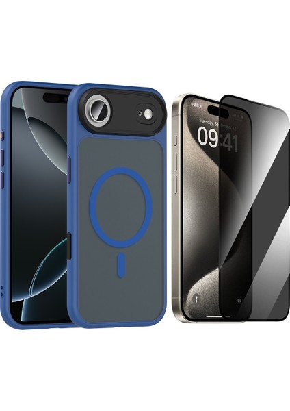 iPhone 17 Air Kılıf Mat Arka Yüzey Wireless Şarj Özellikli Zore Flet M-safe Kapak + Hayalet Cam Ekran Koruyucu