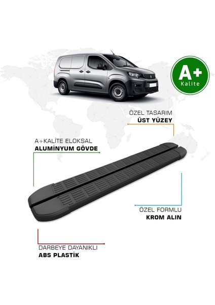 Peugeot Partner Yan Basamak Uzun Şasi 2019 Model ve Sonrası S-Line Siyah