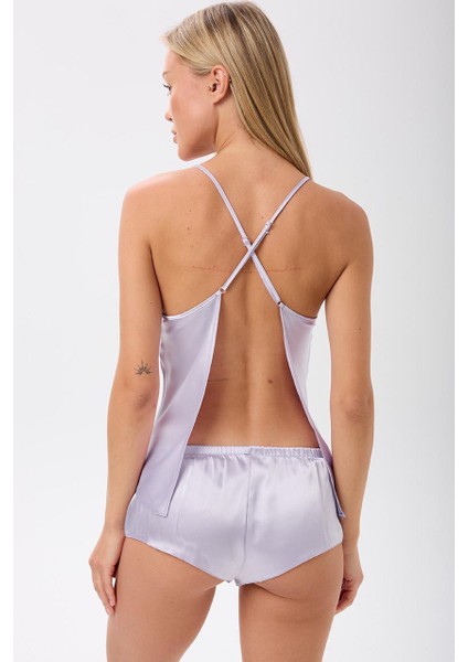 Saten Ip Askılı Sırt Dekolteli Brazillian Şort Gecelik Takımı