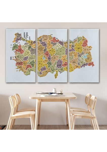 Türkiye Haritası Kanvas Tablo Il ve Ilçeli Ayrıntılı Eğitici Dekoratif Tablo 3042 modelleri