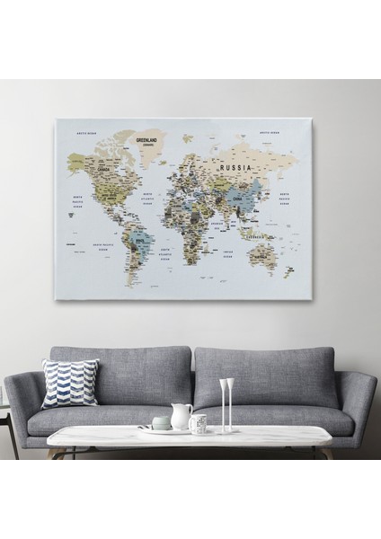 Dünya Haritası Dekoratif Kanvas Tablo Son Derece Detaylı ve Eğitici 1584 fiyatları