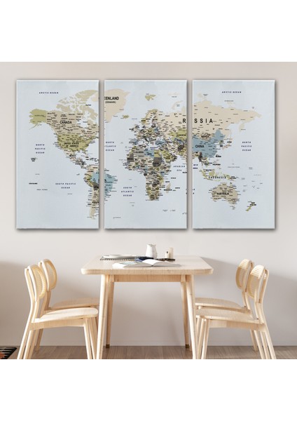 Dünya Haritası Dekoratif Kanvas Tablo Son Derece Detaylı ve Eğitici 1584 modelleri