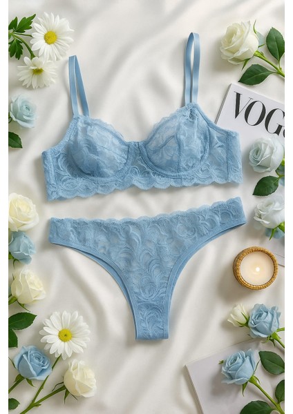 Mavi Dantel Bralet & Külot Iç Giyim Takımı