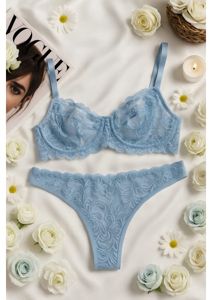 Mavi Dantel Bralet & Külot Iç Giyim Takımı fiyatları